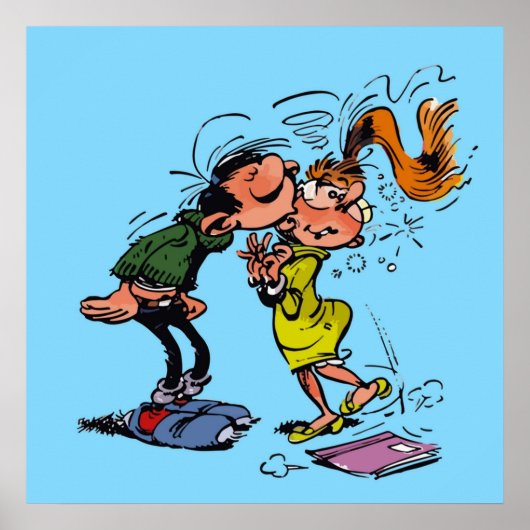 Gaston Lagaffe kissing girl Poster (Voorkant)
