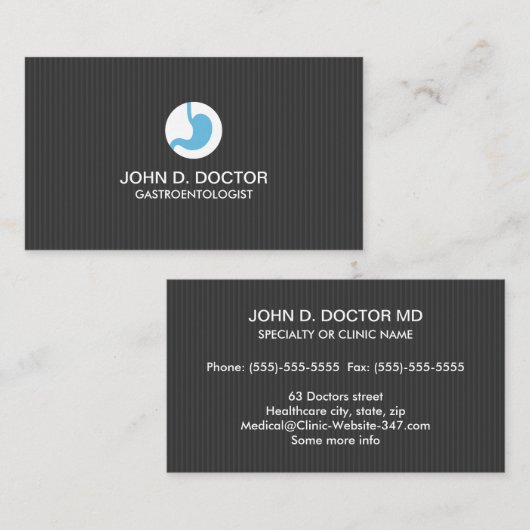 Gastro- of gastroloog, donkergrijs professioneel visitekaartje (Voorkant / Achterkant)