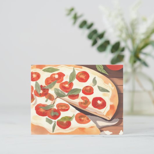 gastronomische pizza | Tomaat en Groenen Briefkaart (Staand voorkant)