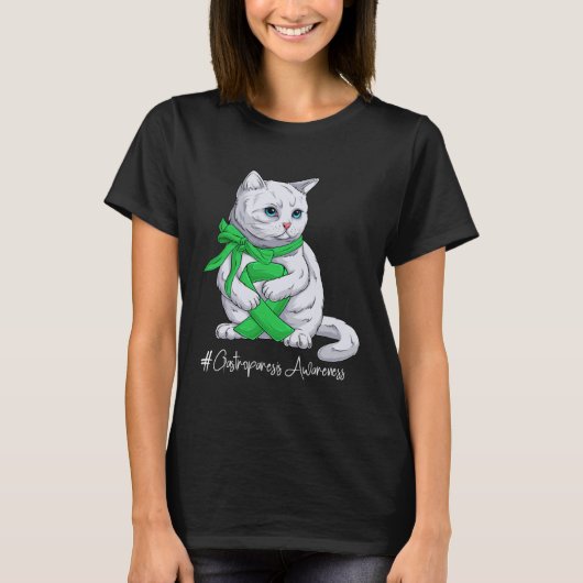 Gastroparesis Awareness Month Green Ribbon Cat T-shirt (Voorkant)