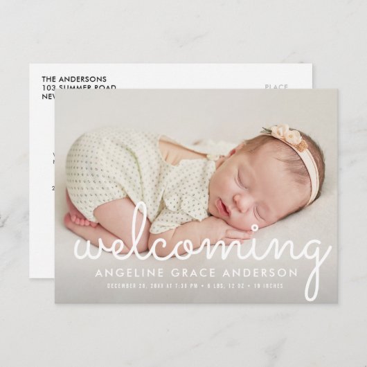 gastvrij | Leuk script baby aankondiging briefkaar Briefkaart (Voorkant / Achterkant)