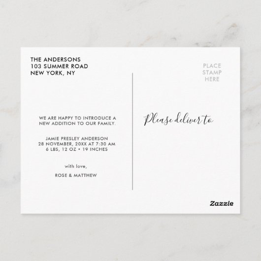 gastvrij | Leuk script baby aankondiging briefkaar Briefkaart (Achterkant)