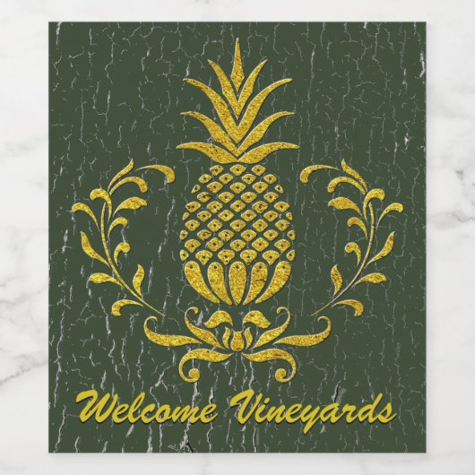 Gastvrijheid Ananas Goud Verweerde Verf Wijn Etiket (Enkel label)