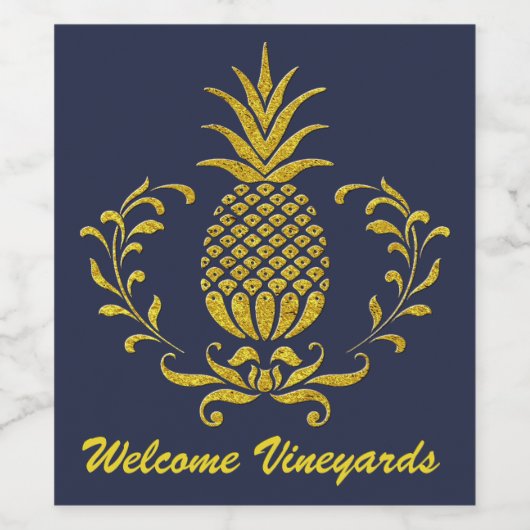 Gastvrijheid Pineapple Gold Jouw tekst en kleur Wijn Etiket (Enkel label)