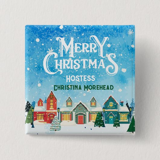 Gastvrouw Pin - Kerstthema Vierkante Button 5,1 Cm (Voorkant)