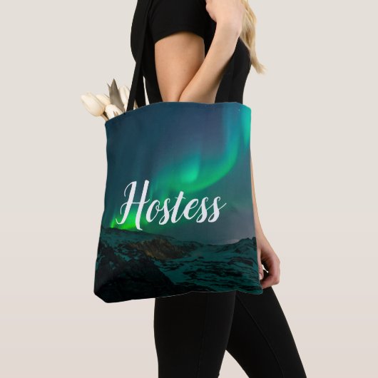 Gasvrouw Aurora Lights Script Elegant Trouwfeest Tote Bag (Dichtbij)