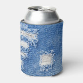 Gat, denim jeans, gescheurde textuur blikjeskoeler (Blikje Voorkant)