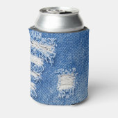 Gat, denim jeans, gescheurde textuur blikjeskoeler (Blikje Achterkant)