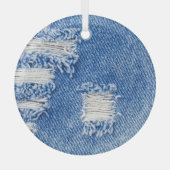 Gat, denim jeans, gescheurde textuur glas ornament (Voorkant)