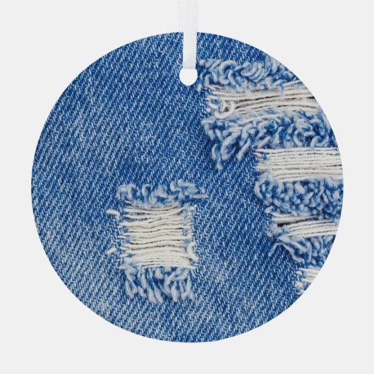 Gat, denim jeans, gescheurde textuur glas ornament (Achterkant)