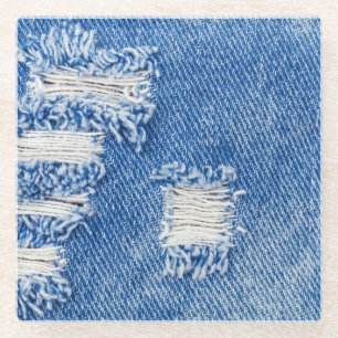 Gat, denim jeans, gescheurde textuur glazen onderzetter