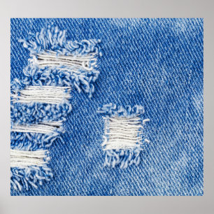 Gat, denim jeans, gescheurde textuur poster