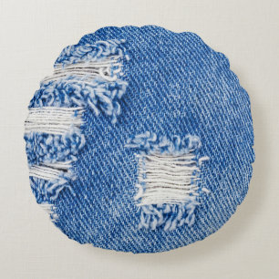 Gat, denim jeans, gescheurde textuur rond kussen