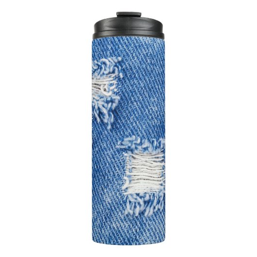 Gat, denim jeans, gescheurde textuur thermosbeker (Voorkant)