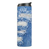 Gat, denim jeans, gescheurde textuur thermosbeker (Gedraaid links)