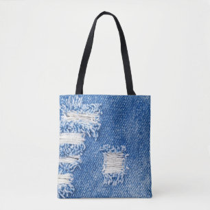 Gat, denim jeans, gescheurde textuur tote bag