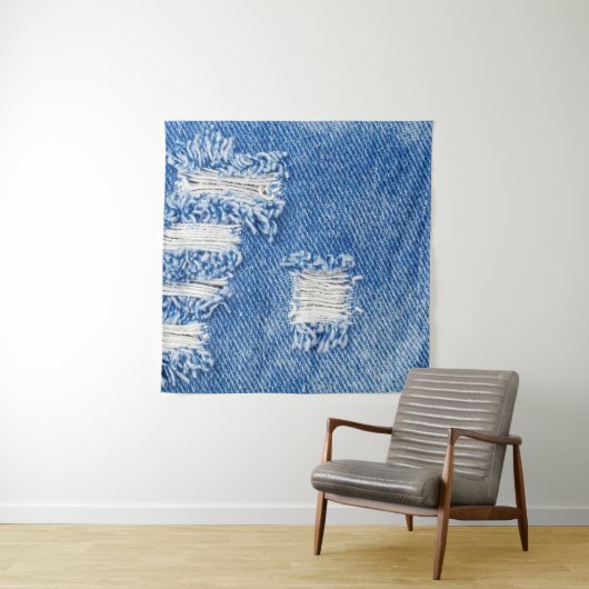 Gat, denim jeans, gescheurde textuur wandkleed (In situ)