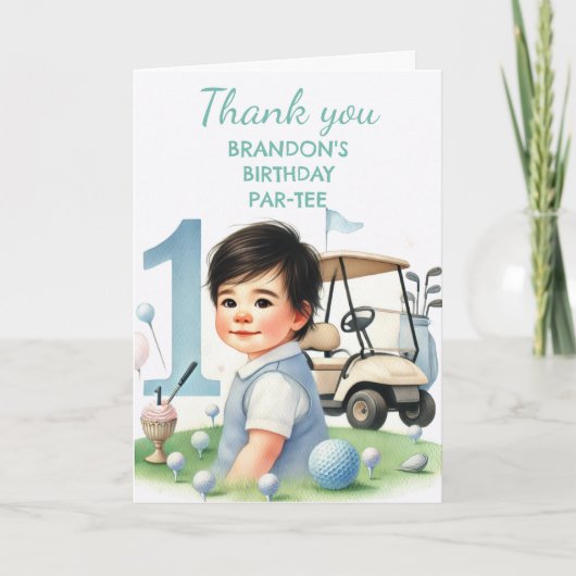 Gat in een 1e verjaardag Boy Golf Par-t-shirt Bedankkaart (Voorkant)