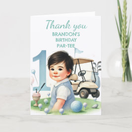 Gat in een 1e verjaardag Boy Golf Par-t-shirt Bedankkaart
