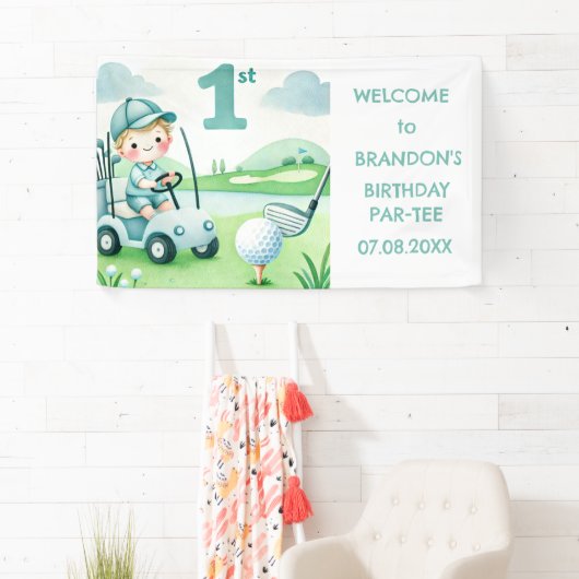 Gat in een 1e verjaardag Boy Golf Par-t-shirt Spandoek (Insitu)