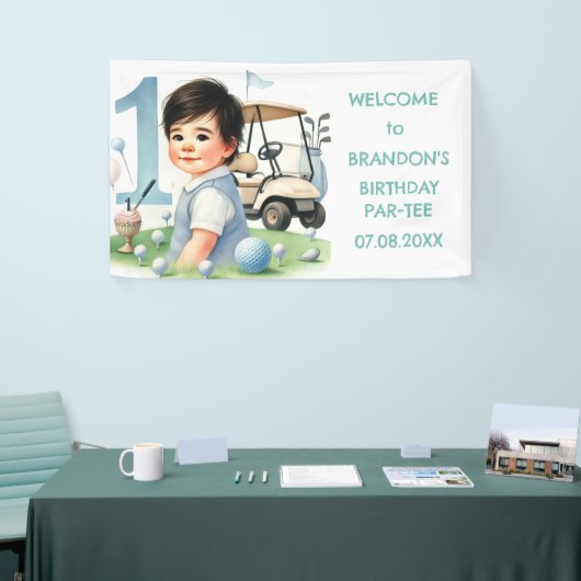 Gat in een 1e verjaardag Boy Golf Par-t-shirt Spandoek (Beurs)