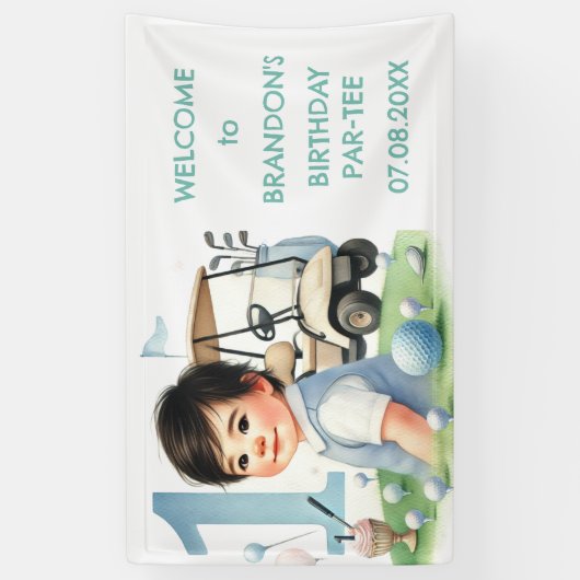 Gat in een 1e verjaardag Boy Golf Par-t-shirt Spandoek (Verticaal)