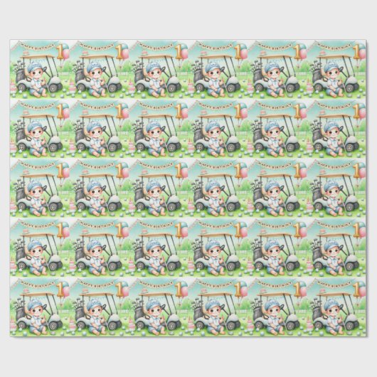 Gat in een 1e verjaardag Golf Boy Waterverf Cadeaupapier (Vlak)