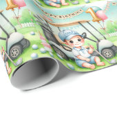 Gat in een 1e verjaardag Golf Boy Waterverf Cadeaupapier (Rol Hoek)