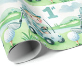 Gat in een 1e verjaardag Golf Boy Waterverf Cadeaupapier (Rol Hoek)