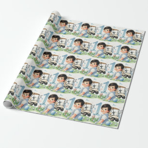 Gat in een 1e verjaardag Golf Boy Waterverf Cadeaupapier