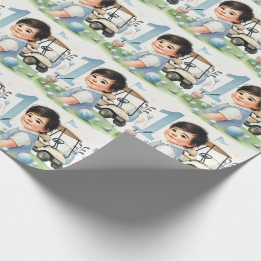 Gat in een 1e verjaardag Golf Boy Waterverf Cadeaupapier (Hoek)