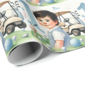 Gat in een 1e verjaardag Golf Boy Waterverf Cadeaupapier (Rol Hoek)