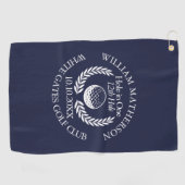 Gat in een aangepaste golfbal krans marineblauw golfhanddoek (Horizontaal)