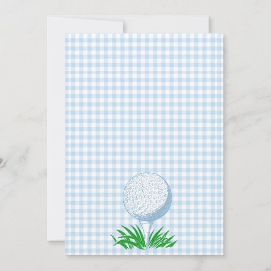 Gat in een blauwe gingham golf 1e verjaardagsfeest kaart (Achterkant)