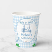 Gat in een blauwe gingham golf partij monogrammed papieren bekers (Achterkant)