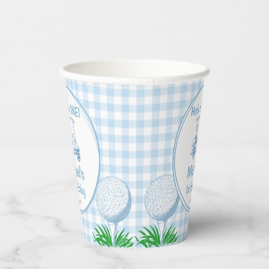 Gat in een blauwe gingham golf partij monogrammed papieren bekers (Rechts)