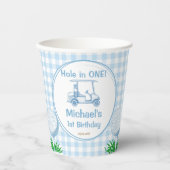 Gat in een blauwe gingham golf partij monogrammed papieren bekers (Voorkant)