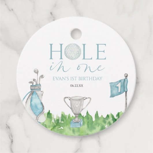 Gat in een blauwe golf 1e verjaardagsfeest bedankjes labels (Voorkant)