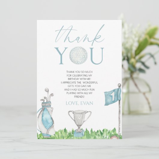 Gat in een blauwe golf 1e verjaardagsfeest bedankkaart (Staand voorkant)