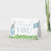 Gat in een blauwe golf 1e verjaardagsfeest bedankkaart (Voorkant)