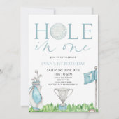 Gat in een blauwe golf 1e verjaardagsfeest kaart (Voorkant)