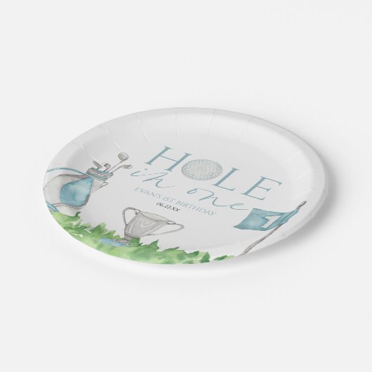 Gat in een blauwe golf 1e verjaardagsfeest papieren bordje (Gekanteld)