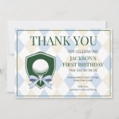 Gat in een blauwe golf jongens moderne 1e verjaard bedankkaart (Voorkant)