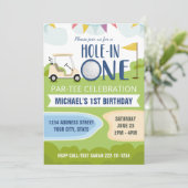 Gat in een eerste verjaardag Golf uitnodiging (Staand voorkant)