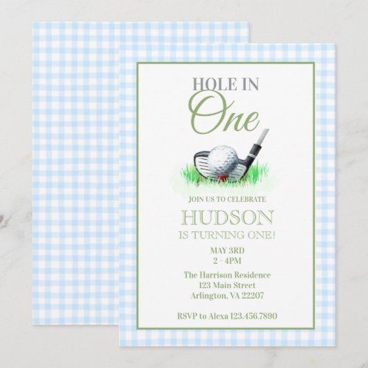 Gat in een eerste verjaardagsuitnodiging - Golfthe Kaart (Voorkant / Achterkant)