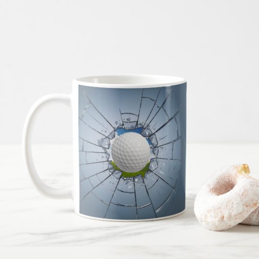 Gat in een gebroken glazen golfbalspeler Golfer Mo Koffiemok (Met donut)
