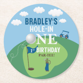 Gat in een golf 1e verjaardagsfeestje ronde kartonnen onderzetter