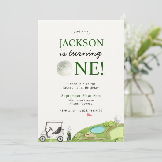 Gat in een golf eerste verjaardag uitnodiging (Staand voorkant)