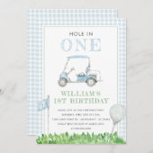 Gat In Een Golf Jongen Verjaardag Blauw Gingham Kaart (Voorkant / Achterkant)