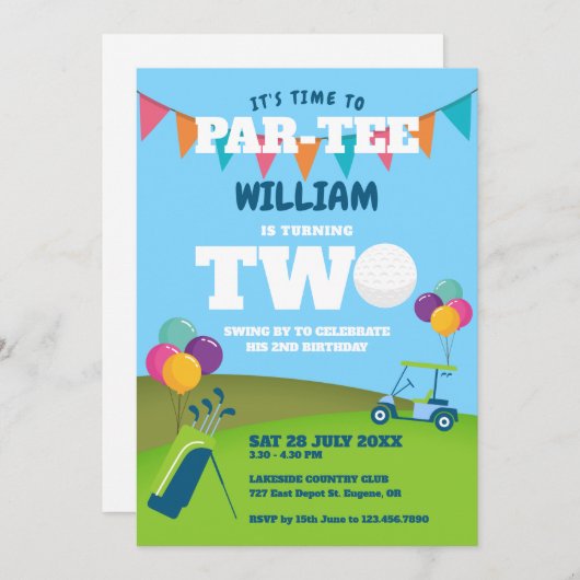 Gat In Een Golf Partee 2e Verjaardagsfeestje Kaart (Voorkant / Achterkant)